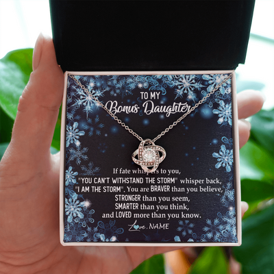 Love Knot Necklace | Personalized To My Bonus Daughter Necklace From Stepmother Whisper Back I Am The Storm Stepdaughter Jewelry Birthday Christmas Customized Message Card | teecentury