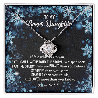 Love Knot Necklace | Personalized To My Bonus Daughter Necklace From Stepmother Whisper Back I Am The Storm Stepdaughter Jewelry Birthday Christmas Customized Message Card | teecentury