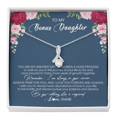 Alluring Beauty Necklace | Personalized To My Bonus Daughter Necklace From Stepmother You Are My Greatest Gift Stepdaughter Birthday Customized Jewelry Gift Box Message Card | teecentury