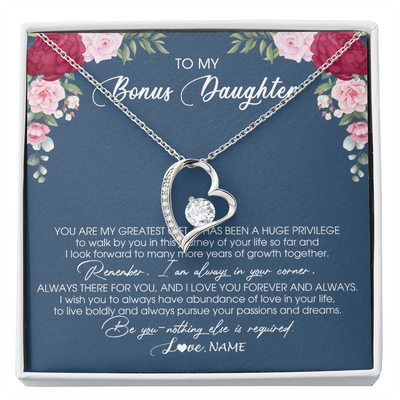 Forever Love Necklace | Personalized To My Bonus Daughter Necklace From Stepmother You Are My Greatest Gift Stepdaughter Birthday Customized Jewelry Gift Box Message Card | teecentury