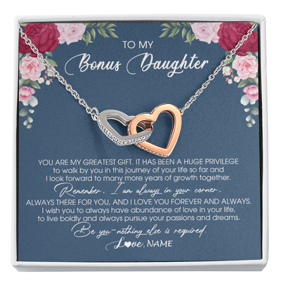 Interlocking Hearts Necklace | Personalized To My Bonus Daughter Necklace From Stepmother You Are My Greatest Gift Stepdaughter Birthday Customized Jewelry Gift Box Message Card | teecentury
