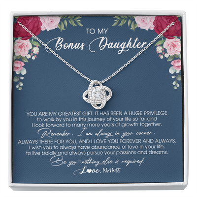 Love Knot Necklace | Personalized To My Bonus Daughter Necklace From Stepmother You Are My Greatest Gift Stepdaughter Birthday Customized Jewelry Gift Box Message Card | teecentury