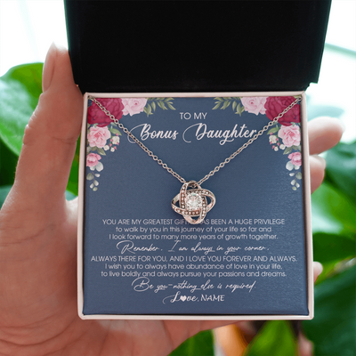 Love Knot Necklace | Personalized To My Bonus Daughter Necklace From Stepmother You Are My Greatest Gift Stepdaughter Birthday Customized Jewelry Gift Box Message Card | teecentury