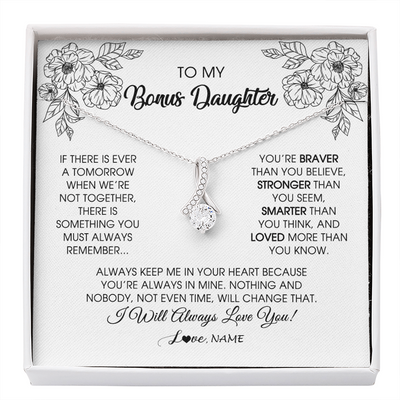 Alluring Beauty Necklace | Personalized To My Bonus Daughter Necklace From Stepmother You're Braver Stronger Smarter Stepdaughter Birthday Customized Jewelry Gift Box Message Card | teecentury