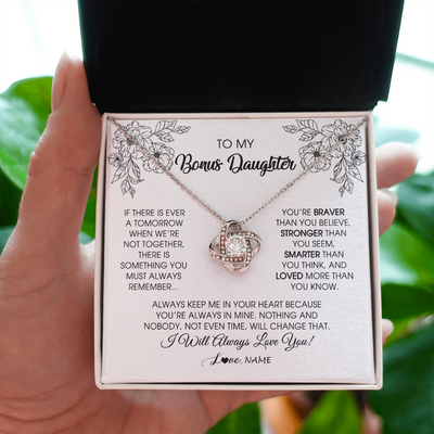 Love Knot Necklace | Personalized To My Bonus Daughter Necklace From Stepmother You're Braver Stronger Smarter Stepdaughter Birthday Customized Jewelry Gift Box Message Card | teecentury