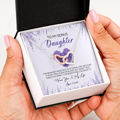 Interlocking Hearts Necklace | Personalized To My Bonus Daughter Necklace The Bond Between Us Is An Eternal Future Step Daughter Jewelry Birthday Christmas Customized Gift Box Message Card | teecentury