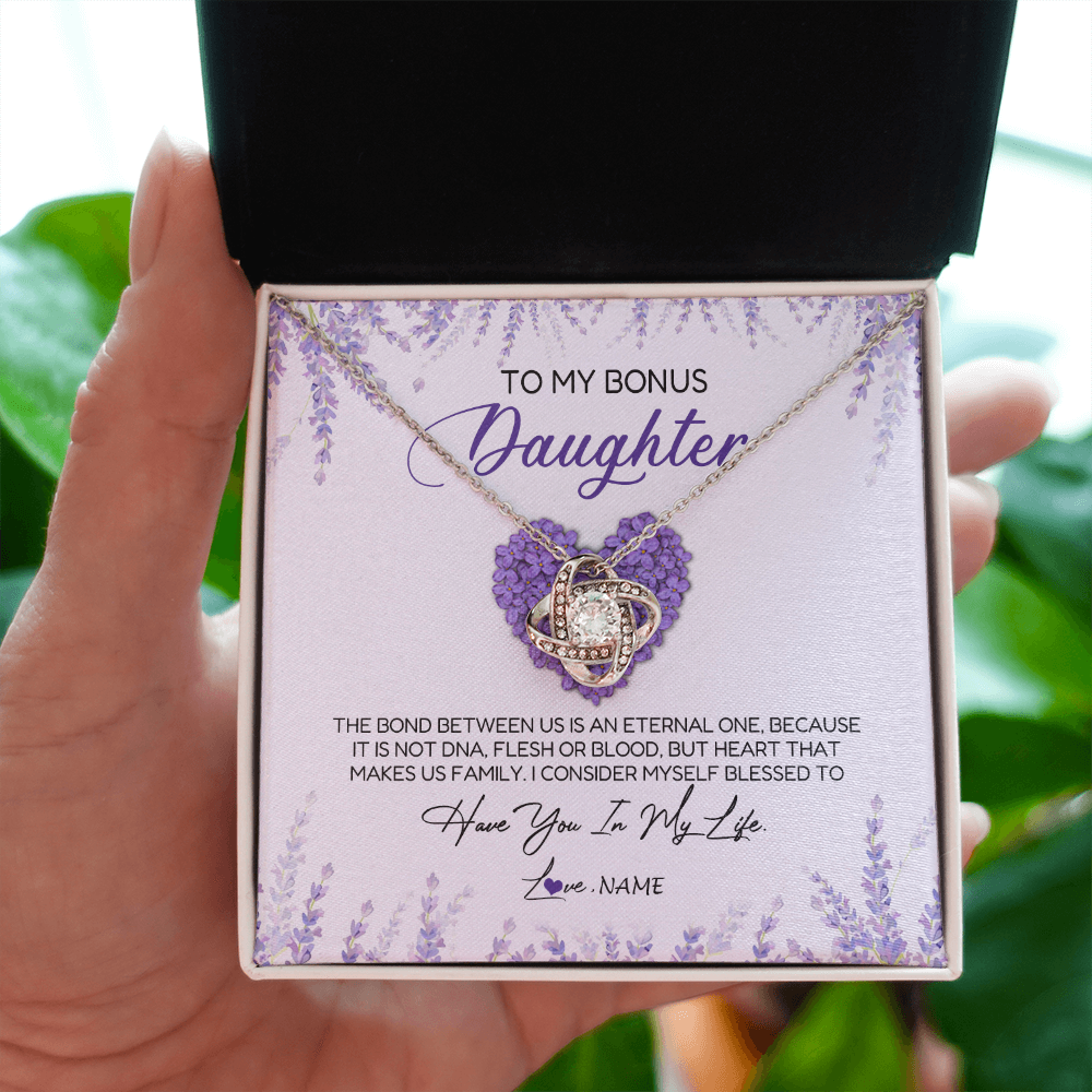 Love Knot Necklace | Personalized To My Bonus Daughter Necklace The Bond Between Us Is An Eternal Future Step Daughter Jewelry Birthday Christmas Customized Gift Box Message Card | teecentury