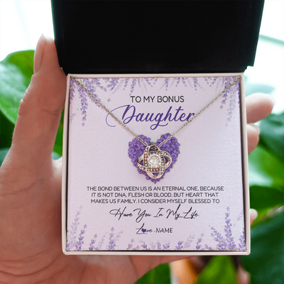 Love Knot Necklace | Personalized To My Bonus Daughter Necklace The Bond Between Us Is An Eternal Future Step Daughter Jewelry Birthday Christmas Customized Gift Box Message Card | teecentury