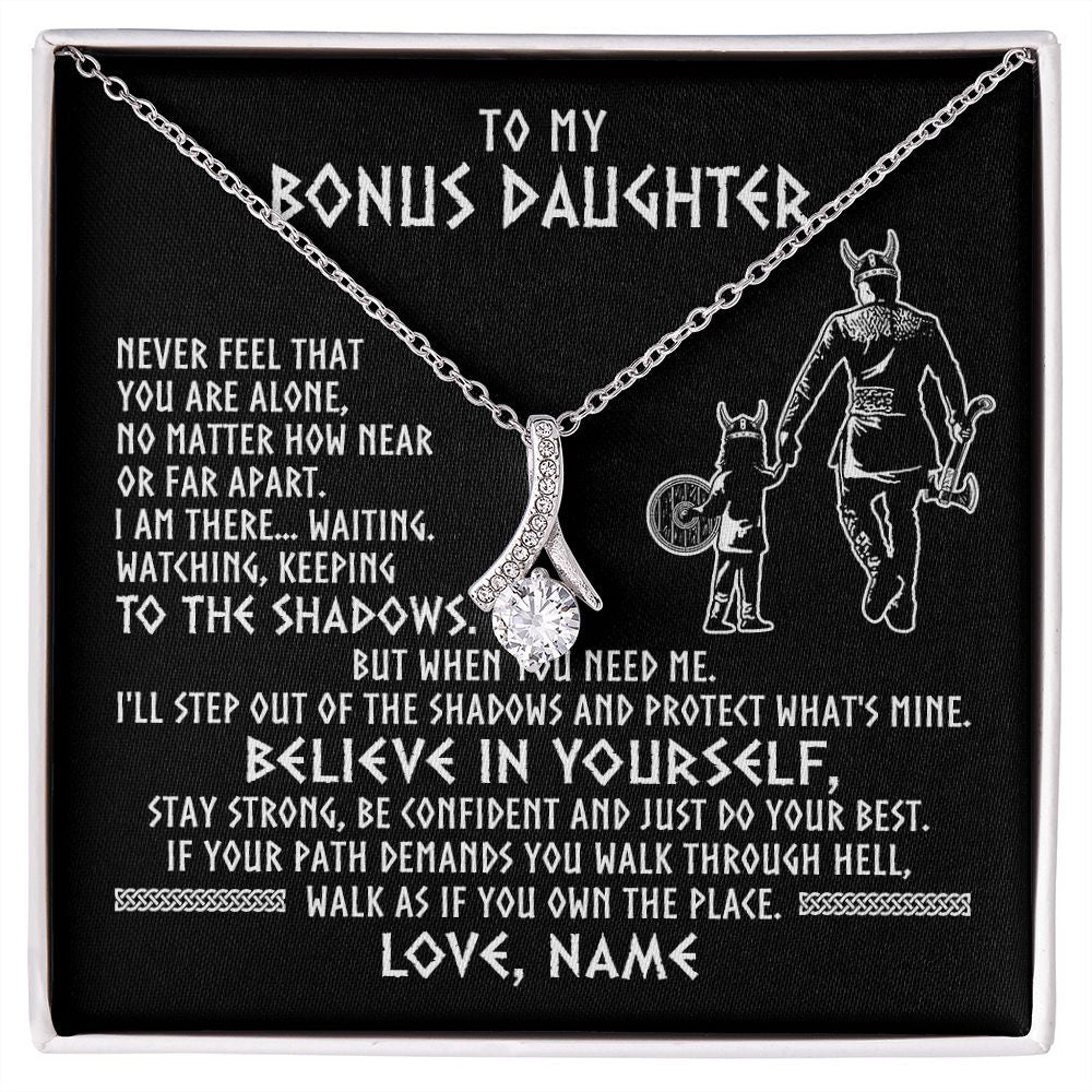 Alluring Beauty Necklace | Personalized To My Bonus Daughter Necklace Viking Never Feel You Are Alone Scandinavian Runes Viking Stepdaughter Christmas Customized Gift Box Message Card | teecentury