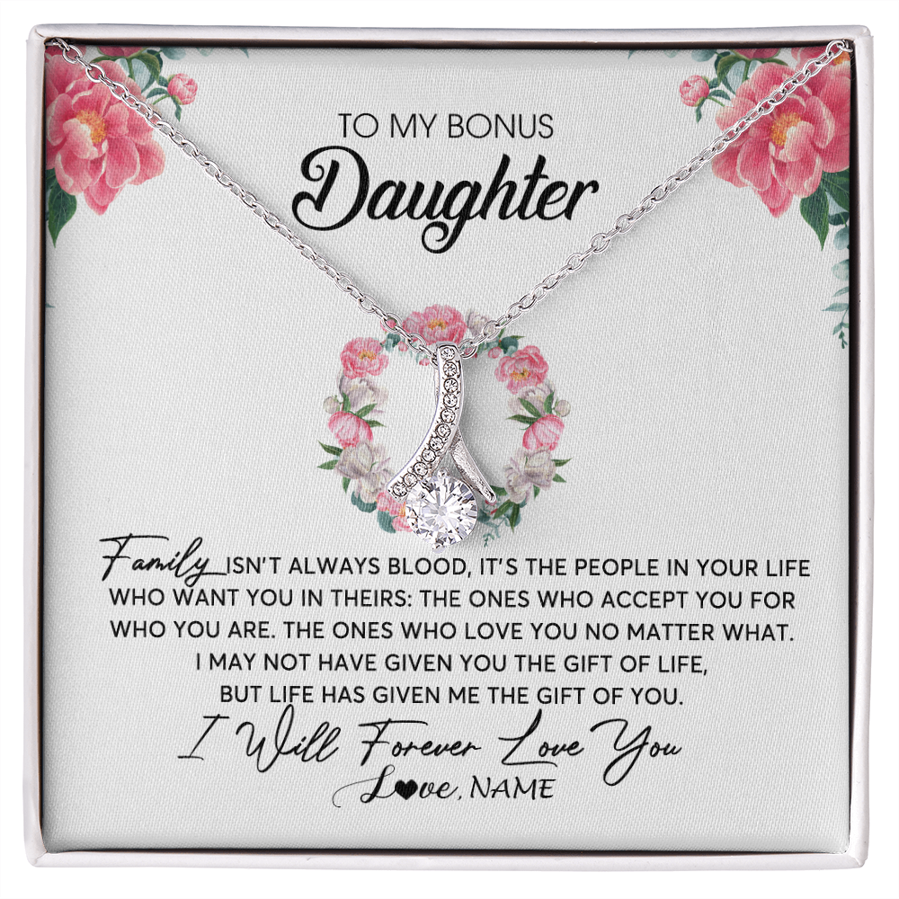 Alluring Beauty Necklace | Personalized To My Bonus Daughter Necklace from Stepmom Family Isn't Always Blood Step Daughter Jewelry Birthday Christmas Customized Gift Box Message Card | teecentury