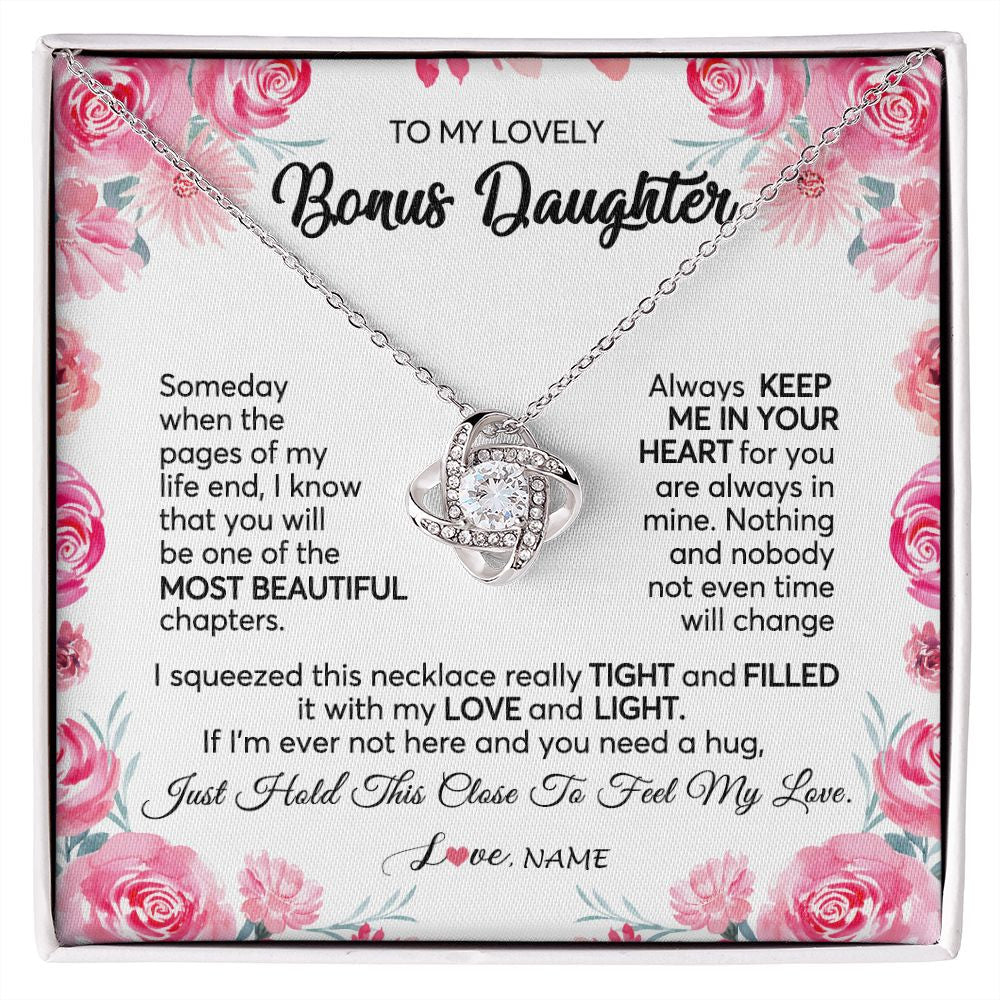 Love Knot Necklace | Personalized To My Bonus Daughter Necklace from Stepmother Always Keep Me in Your Heart Stepdaughter Birthday Christmas Customized Gift Box Message Card | teecentury