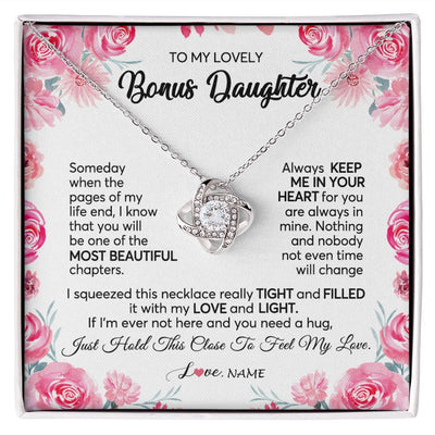 Love Knot Necklace | Personalized To My Bonus Daughter Necklace from Stepmother Always Keep Me in Your Heart Stepdaughter Birthday Christmas Customized Gift Box Message Card | teecentury
