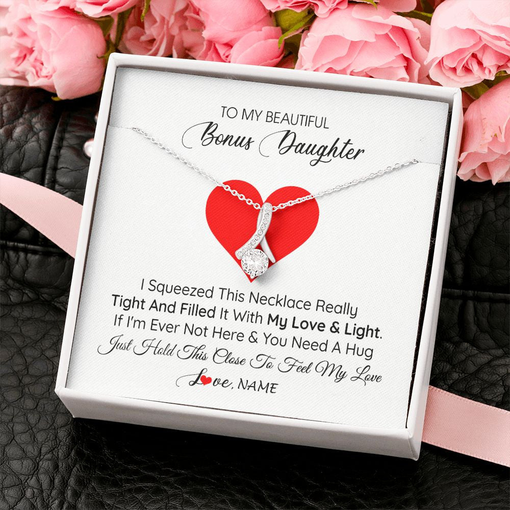 Alluring Beauty Necklace | Personalized To My Bonus Daughter Necklace from Stepmother I Squeezed This Necklace Stepdaughter Birthday Graduation Christmas Customized Gift Box Message Card | teecentury