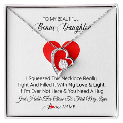 Forever Love Necklace | Personalized To My Bonus Daughter Necklace from Stepmother I Squeezed This Necklace Stepdaughter Birthday Graduation Christmas Customized Gift Box Message Card | teecentury
