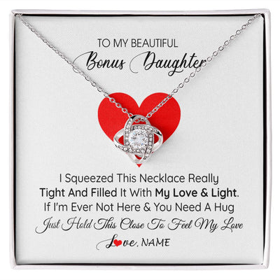 Love Knot Necklace | Personalized To My Bonus Daughter Necklace from Stepmother I Squeezed This Necklace Stepdaughter Birthday Graduation Christmas Customized Gift Box Message Card | teecentury