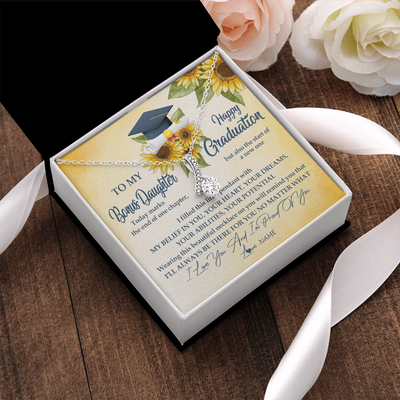 Alluring Beauty Necklace | Personalized To My Bonus Daughter On Her Graduation Day Necklace Flower I Love You I'm Proud Of You Class of 2022 Daughter Jewelry Customized Gift Box Message Card | teecentury