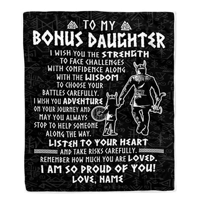 Personalized To My Bonus Daughter Viking Blanket From Stepdad I Am So Proud Of You Runes Viking Stepdaughter Christmas Customized Bed Fleece Blanket | teecentury
