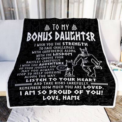 Personalized To My Bonus Daughter Viking Blanket From Stepdad I Am So Proud Of You Runes Viking Stepdaughter Christmas Customized Bed Fleece Blanket | teecentury