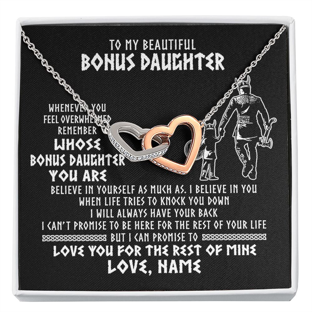 Interlocking Hearts Necklace | Personalized To My Bonus Daughter Viking Necklace From Step Dad Whenever You Feel Overwhelmed Stepdaughter Birthday Christmas Customized Gift Box Message Card | teecentury