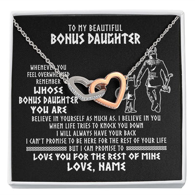 Interlocking Hearts Necklace | Personalized To My Bonus Daughter Viking Necklace From Step Dad Whenever You Feel Overwhelmed Stepdaughter Birthday Christmas Customized Gift Box Message Card | teecentury