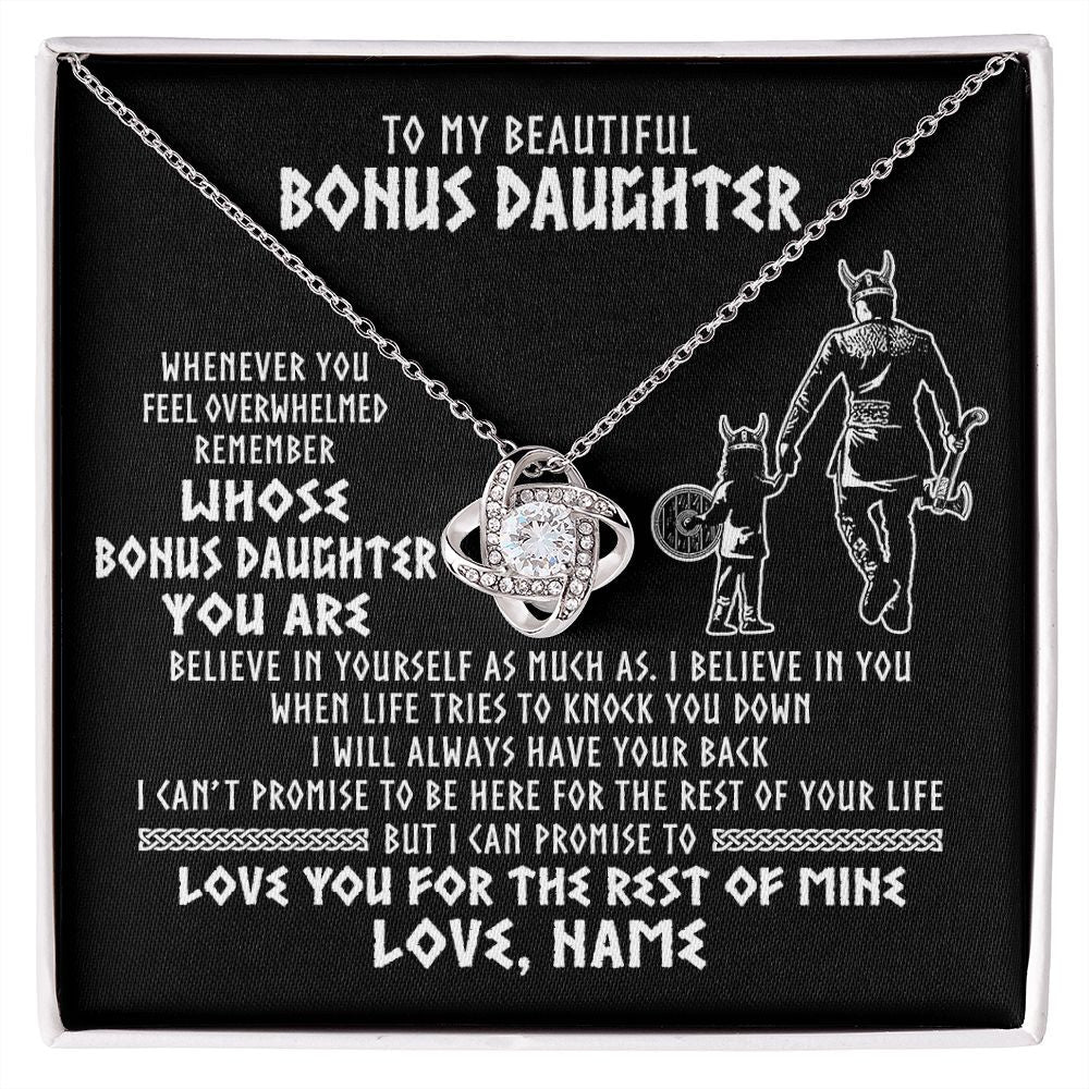 Love Knot Necklace | Personalized To My Bonus Daughter Viking Necklace From Step Dad Whenever You Feel Overwhelmed Stepdaughter Birthday Christmas Customized Gift Box Message Card | teecentury
