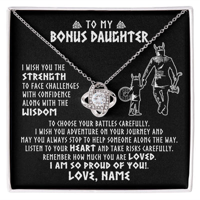 Love Knot Necklace | Personalized To My Bonus Daughter Viking Necklace From Stepdad I Am So Proud Of You Runes Viking Stepdaughter Christmas Customized Gift Box Message Card | teecentury
