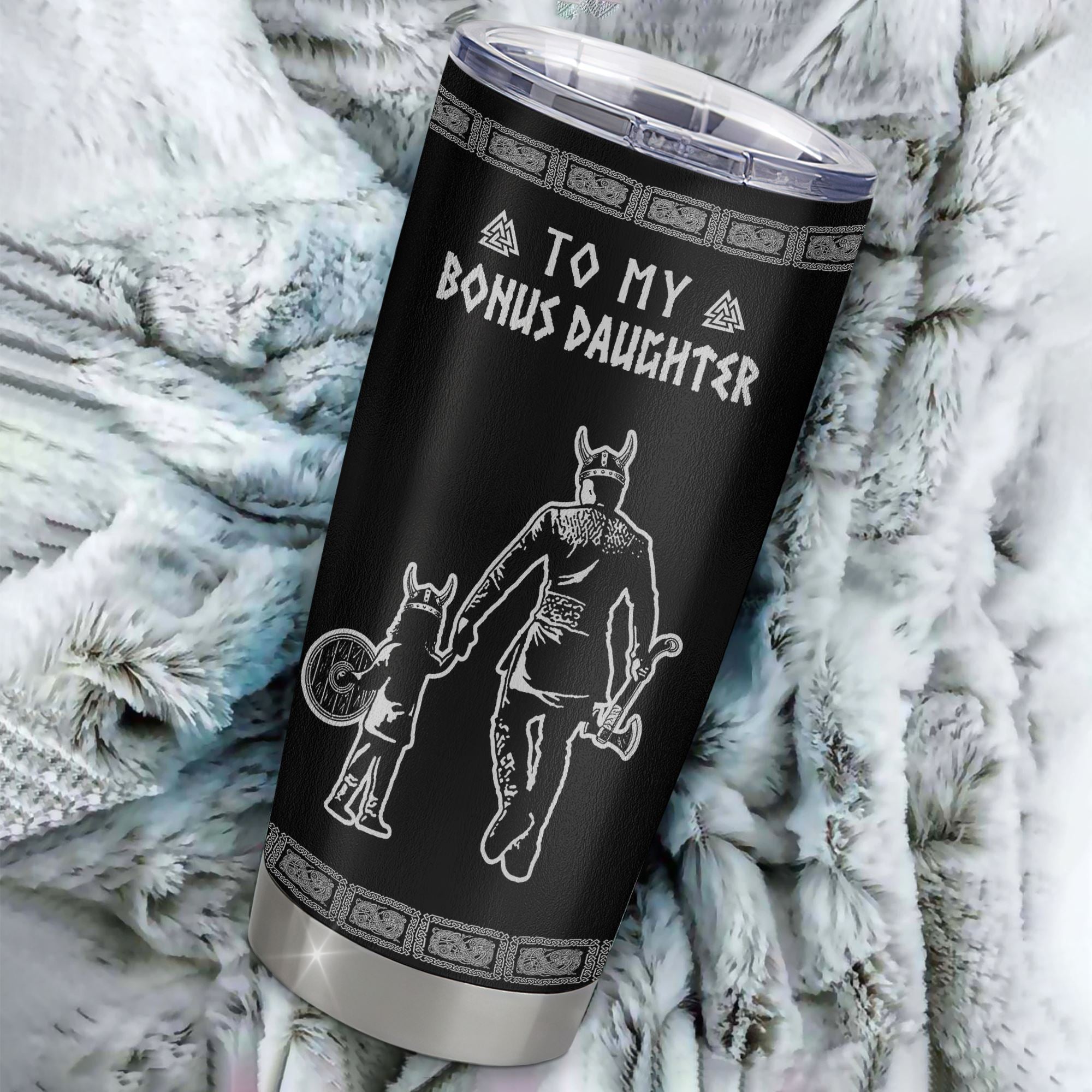 Personalized To My Bonus Daughter Viking Tumbler From Stepfather Stainless Steel Cup I Am So Proud Of You Runes Viking Stepdaughter Christmas Travel Mug | teecentury