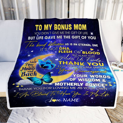 Personalized To My Bonus Mom Blanket from Daughter In Law Thank You For Loving Me Butterfly Stepmother Mothers Day Birthday Christmas Customized Fleece Blanket | teecentury