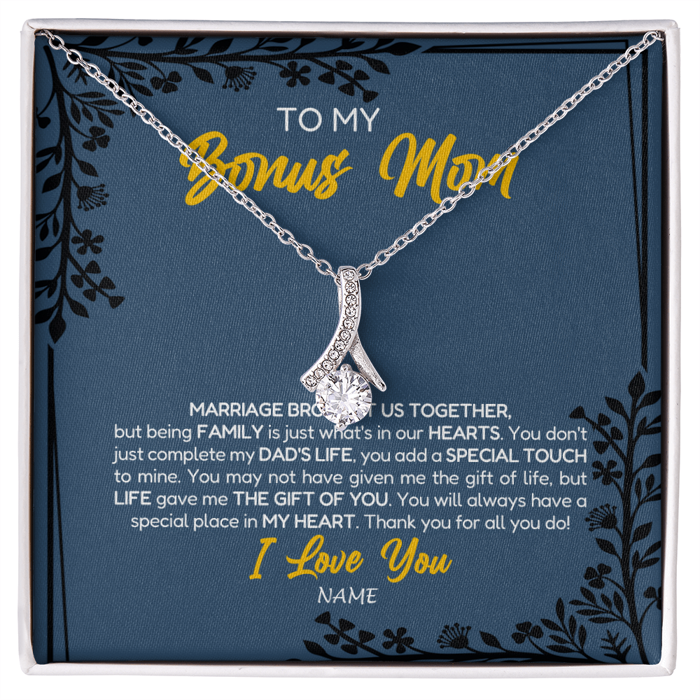 Alluring Beauty Necklace | Personalized To My Bonus Mom Necklace From Daughter Stepmom Jewelry Birthday Mothers Day Christmas Customized Box Message Card | teecentury