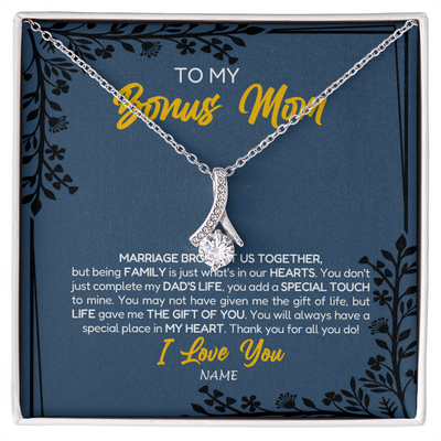 Alluring Beauty Necklace | Personalized To My Bonus Mom Necklace From Daughter Stepmom Jewelry Birthday Mothers Day Christmas Customized Box Message Card | teecentury