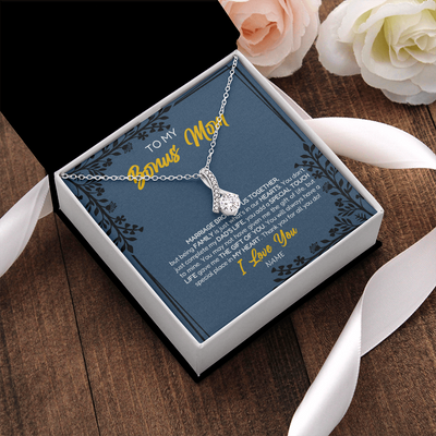 Alluring Beauty Necklace | Personalized To My Bonus Mom Necklace From Daughter Stepmom Jewelry Birthday Mothers Day Christmas Customized Box Message Card | teecentury