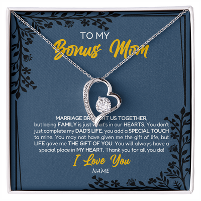 Forever Love Necklace | Personalized To My Bonus Mom Necklace From Daughter Stepmom Jewelry Birthday Mothers Day Christmas Customized Box Message Card | teecentury