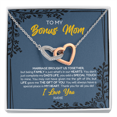 Interlocking Hearts Necklace | Personalized To My Bonus Mom Necklace From Daughter Stepmom Jewelry Birthday Mothers Day Christmas Customized Box Message Card | teecentury