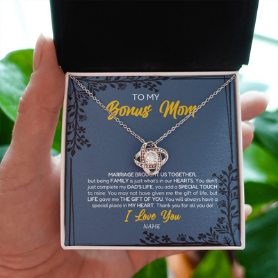 Love Knot Necklace | Personalized To My Bonus Mom Necklace From Daughter Stepmom Jewelry Birthday Mothers Day Christmas Customized Box Message Card | teecentury