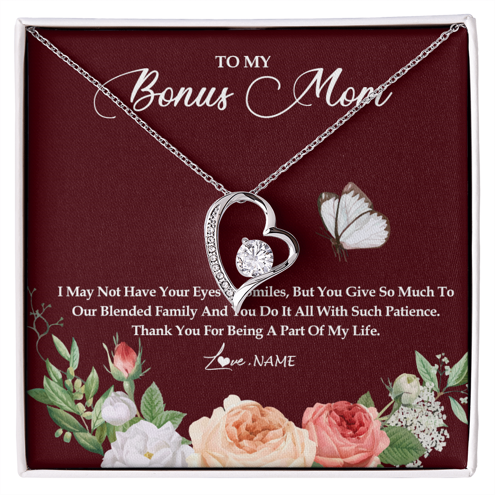 Forever Love Necklace | Personalized To My Bonus Mom Necklace Thank You For Being A Part Of My Life Mother In Law Stepmom Jewelry Birthday Mothers Day Customized Gift Box Message Card | teecentury