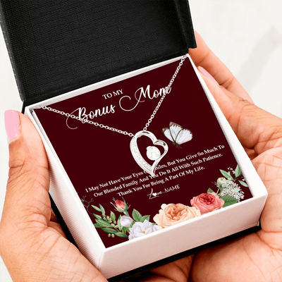 Forever Love Necklace | Personalized To My Bonus Mom Necklace Thank You For Being A Part Of My Life Mother In Law Stepmom Jewelry Birthday Mothers Day Customized Gift Box Message Card | teecentury
