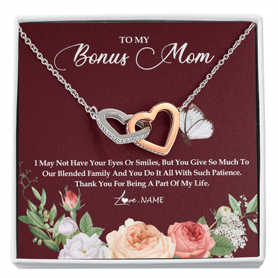 Interlocking Hearts Necklace | Personalized To My Bonus Mom Necklace Thank You For Being A Part Of My Life Mother In Law Stepmom Jewelry Birthday Mothers Day Customized Gift Box Message Card | teecentury