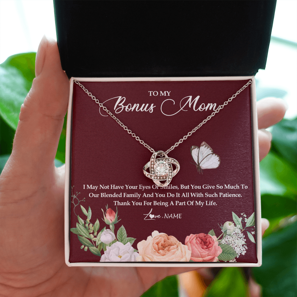 Love Knot Necklace | Personalized To My Bonus Mom Necklace Thank You For Being A Part Of My Life Mother In Law Stepmom Jewelry Birthday Mothers Day Customized Gift Box Message Card | teecentury