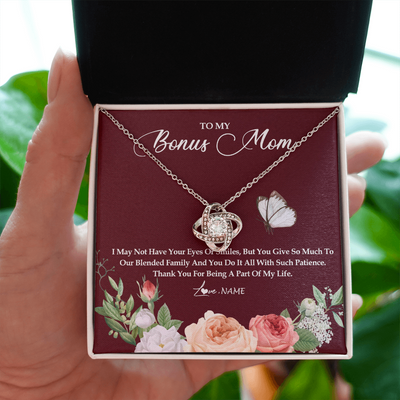 Love Knot Necklace | Personalized To My Bonus Mom Necklace Thank You For Being A Part Of My Life Mother In Law Stepmom Jewelry Birthday Mothers Day Customized Gift Box Message Card | teecentury