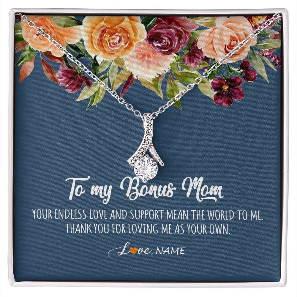 Alluring Beauty Necklace | Personalized To My Bonus Mom Necklace Your Endless Love and Support Stepmother Stepmom Jewelry Birthday Mothers Day Christmas Customized Gift Box Message Card | teecentury
