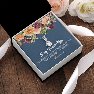 Alluring Beauty Necklace | Personalized To My Bonus Mom Necklace Your Endless Love and Support Stepmother Stepmom Jewelry Birthday Mothers Day Christmas Customized Gift Box Message Card | teecentury