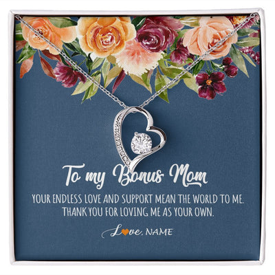 Forever Love Necklace | Personalized To My Bonus Mom Necklace Your Endless Love and Support Stepmother Stepmom Jewelry Birthday Mothers Day Christmas Customized Gift Box Message Card | teecentury