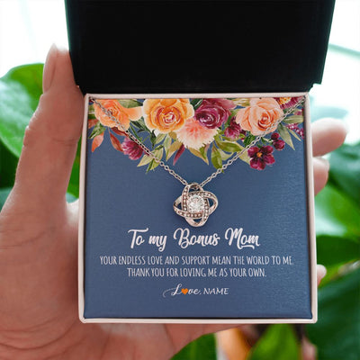 Love Knot Necklace | Personalized To My Bonus Mom Necklace Your Endless Love and Support Stepmother Stepmom Jewelry Birthday Mothers Day Christmas Customized Gift Box Message Card | teecentury