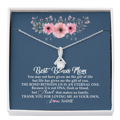 Alluring Beauty Necklace | Personalized To My Bonus Mom Necklace from Daughter Thank You For Loving Me Bonus Mom Jewelry Birthday Mothers Day Christmas Customized Message Card | teecentury