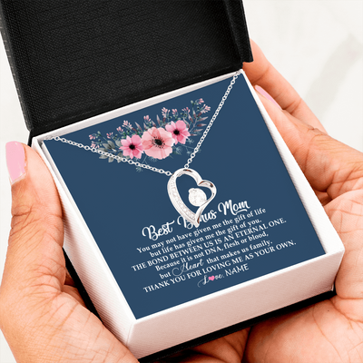 Forever Love Necklace | Personalized To My Bonus Mom Necklace from Daughter Thank You For Loving Me Bonus Mom Jewelry Birthday Mothers Day Christmas Customized Message Card | teecentury