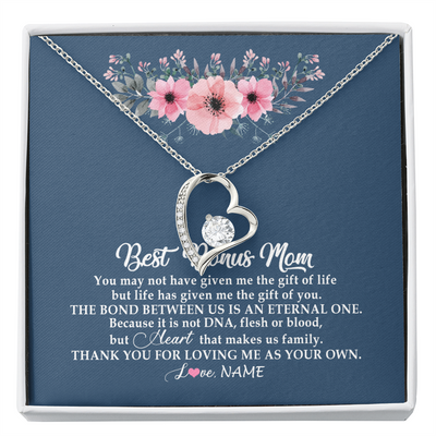 Forever Love Necklace | Personalized To My Bonus Mom Necklace from Daughter Thank You For Loving Me Bonus Mom Jewelry Birthday Mothers Day Christmas Customized Message Card | teecentury