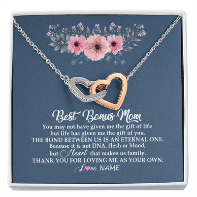 Interlocking Hearts Necklace | Personalized To My Bonus Mom Necklace from Daughter Thank You For Loving Me Bonus Mom Jewelry Birthday Mothers Day Christmas Customized Message Card | teecentury