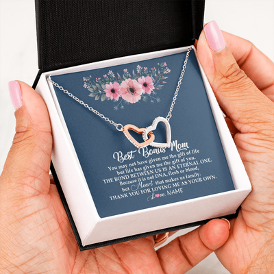 Interlocking Hearts Necklace | Personalized To My Bonus Mom Necklace from Daughter Thank You For Loving Me Bonus Mom Jewelry Birthday Mothers Day Christmas Customized Message Card | teecentury