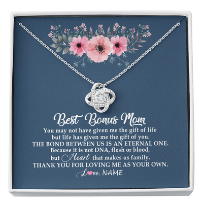 Love Knot Necklace | Personalized To My Bonus Mom Necklace from Daughter Thank You For Loving Me Bonus Mom Jewelry Birthday Mothers Day Christmas Customized Message Card | teecentury