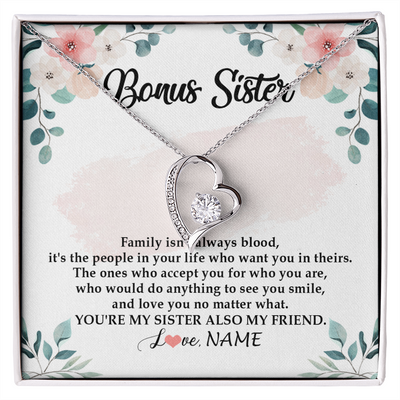 Forever Love Necklace | Personalized To My Bonus Sister Necklace You're My Sister Also My Friend Sister Pendant Jewelry Wedding Birthday Christmas Customized Gift Box Message Card | teecentury